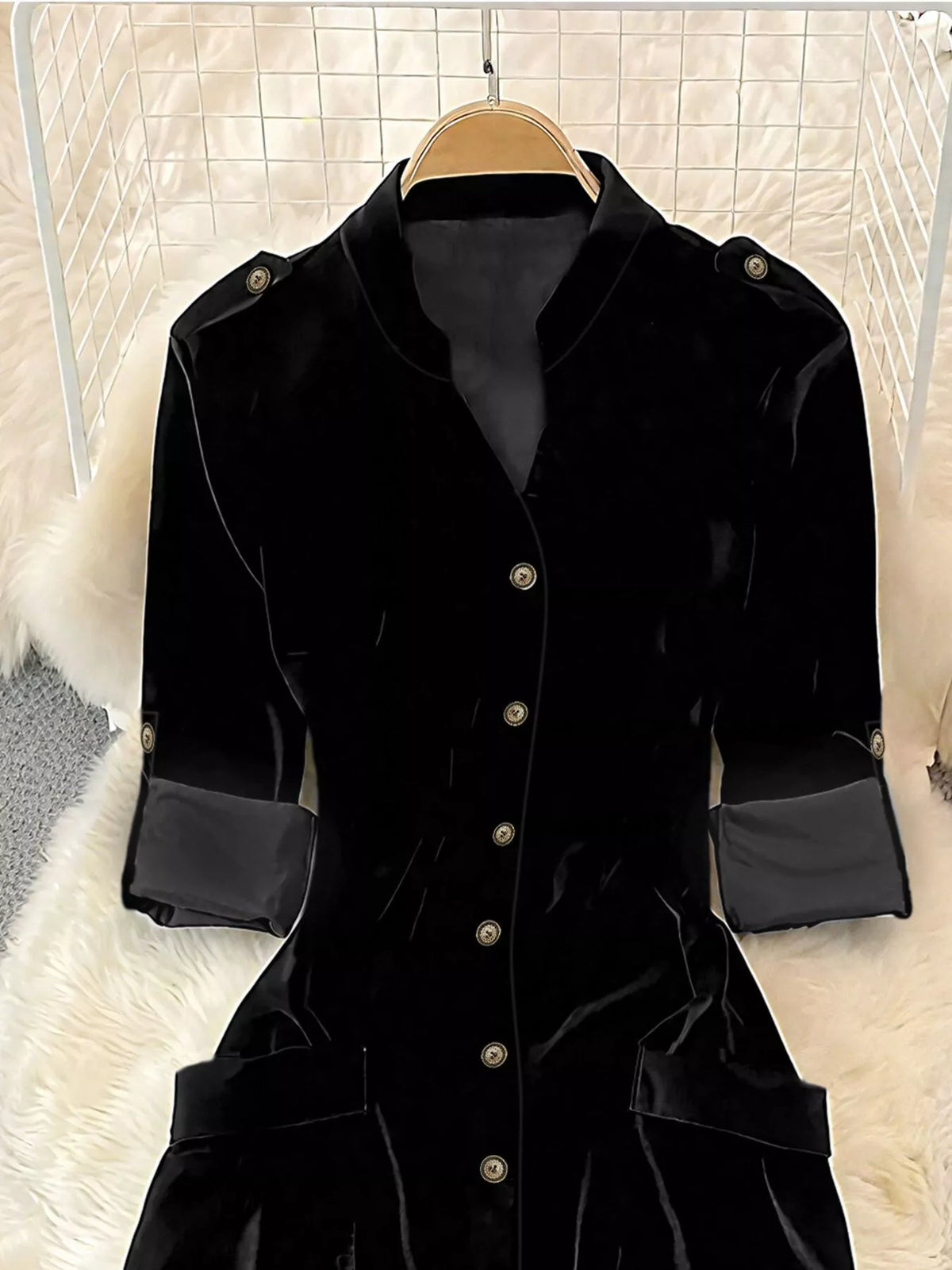 Velvet Button-Down Midi Dress - alternate view 3