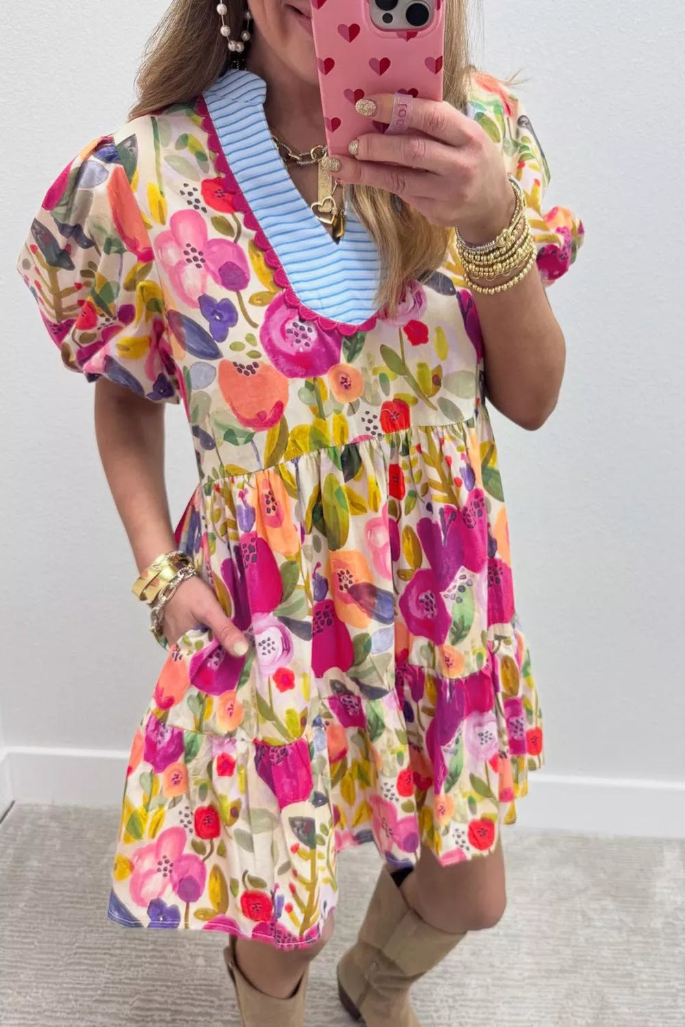 Floral Print Tiered Mini Dress - alternate view 3