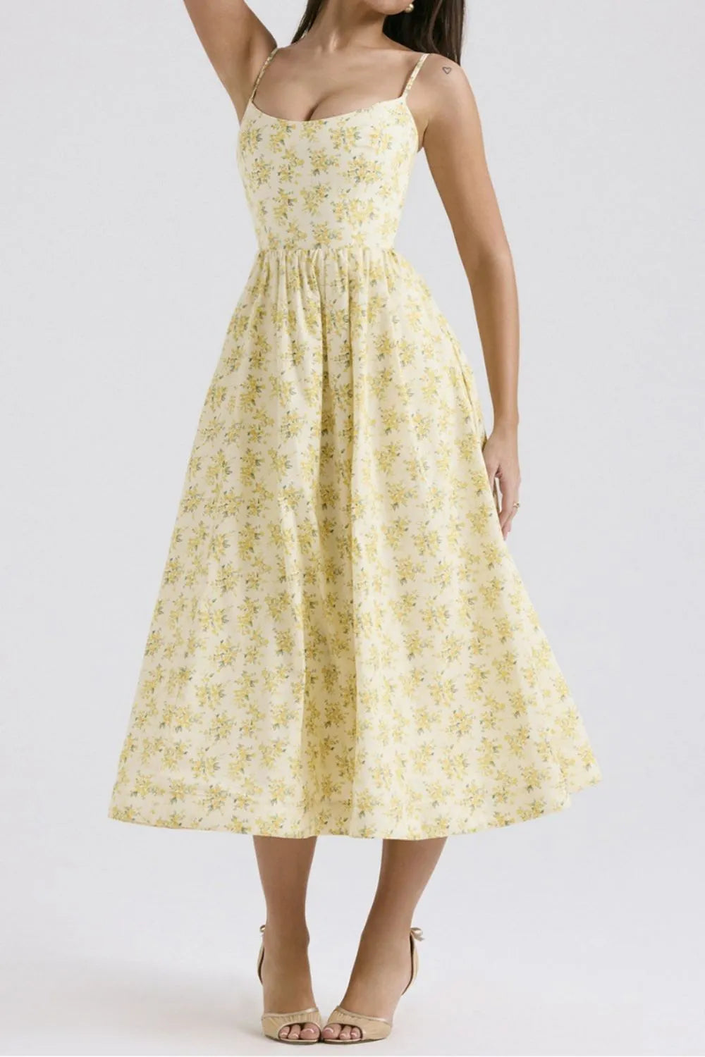 Floral Print Spaghetti Strap Midi Dress - alternate view 9