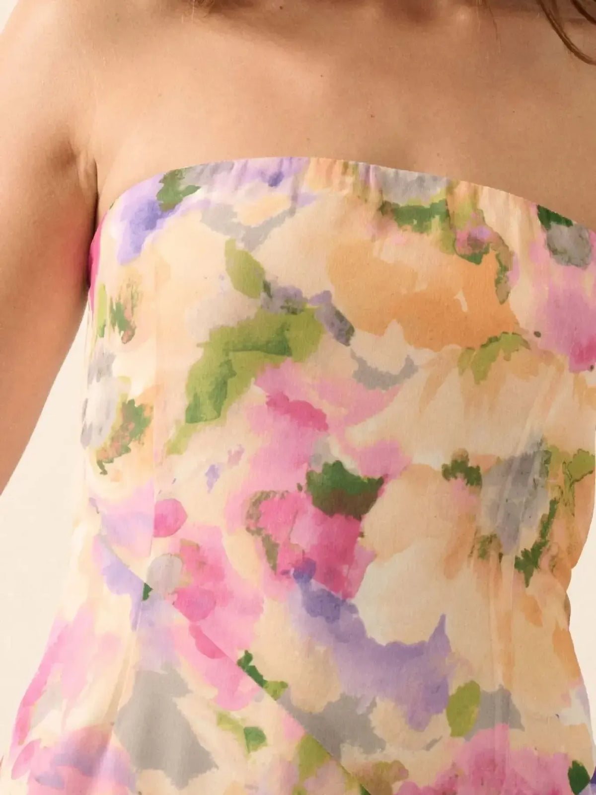 Strapless Floral Maxi Dress with Side Slit - alternate view 5