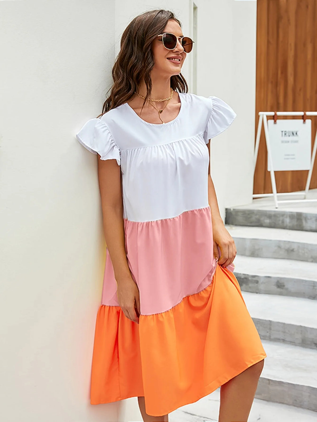 Color Block Tiered Ruffle Summer Dress - alternate view 2