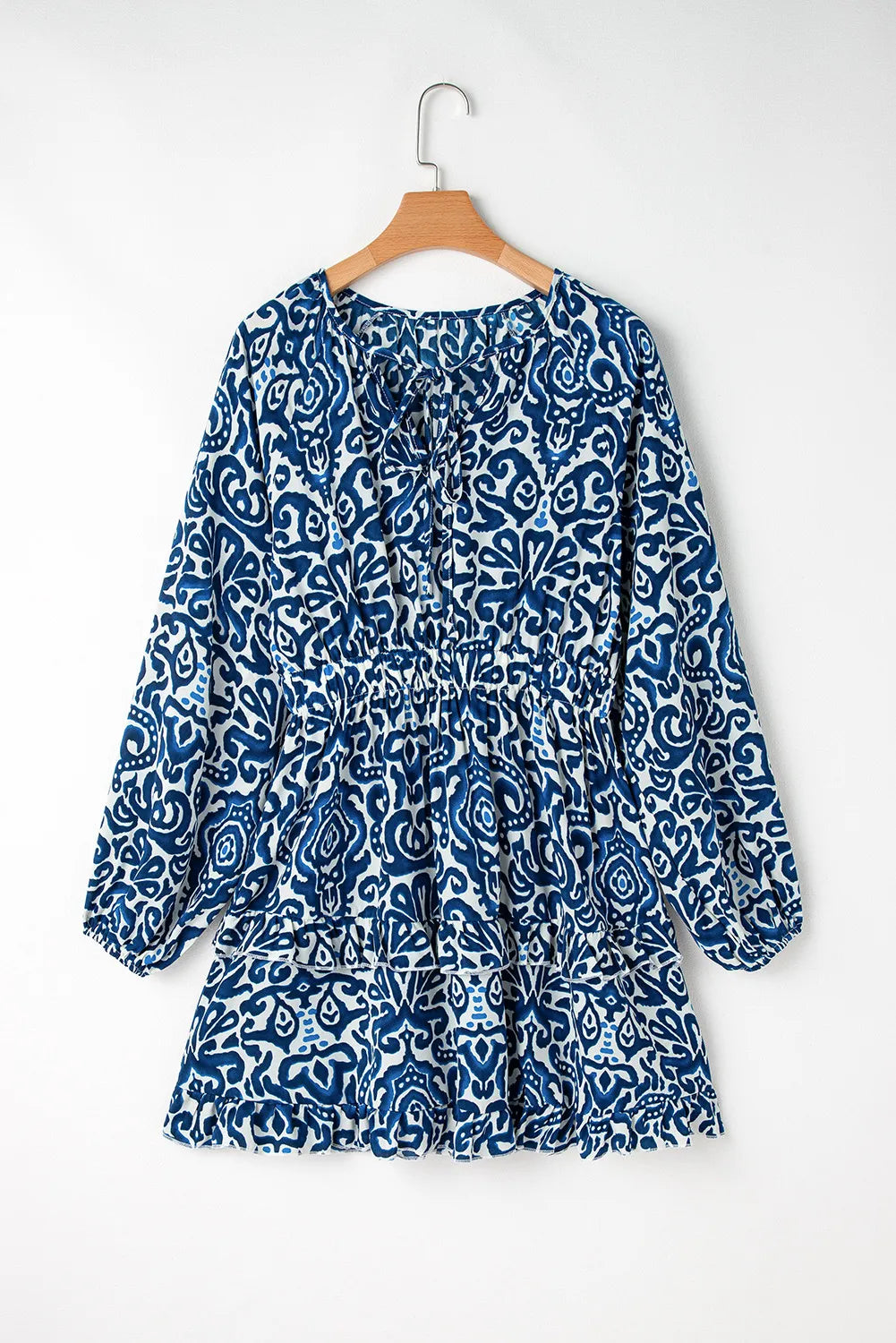 Printed Tie Neck Long Sleeve Dress - alternate view 2