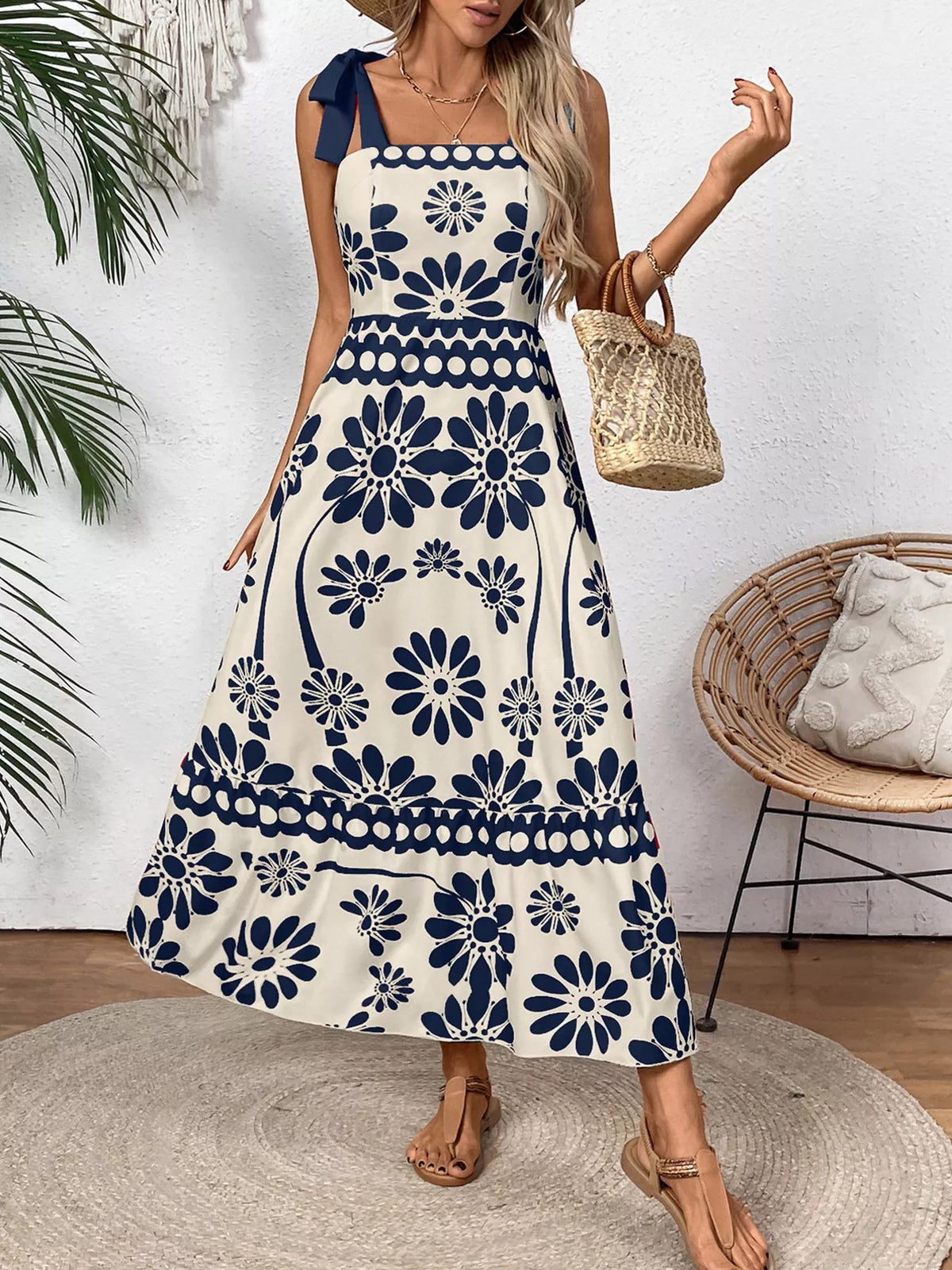 Floral Print Tie-Shoulder Midi Dress - alternate view 5