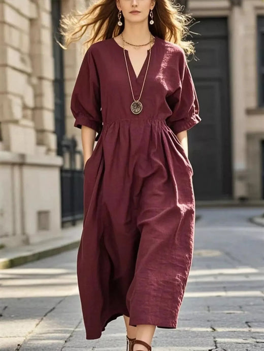 Notched Half Sleeve Midi Dress - alternate view 4