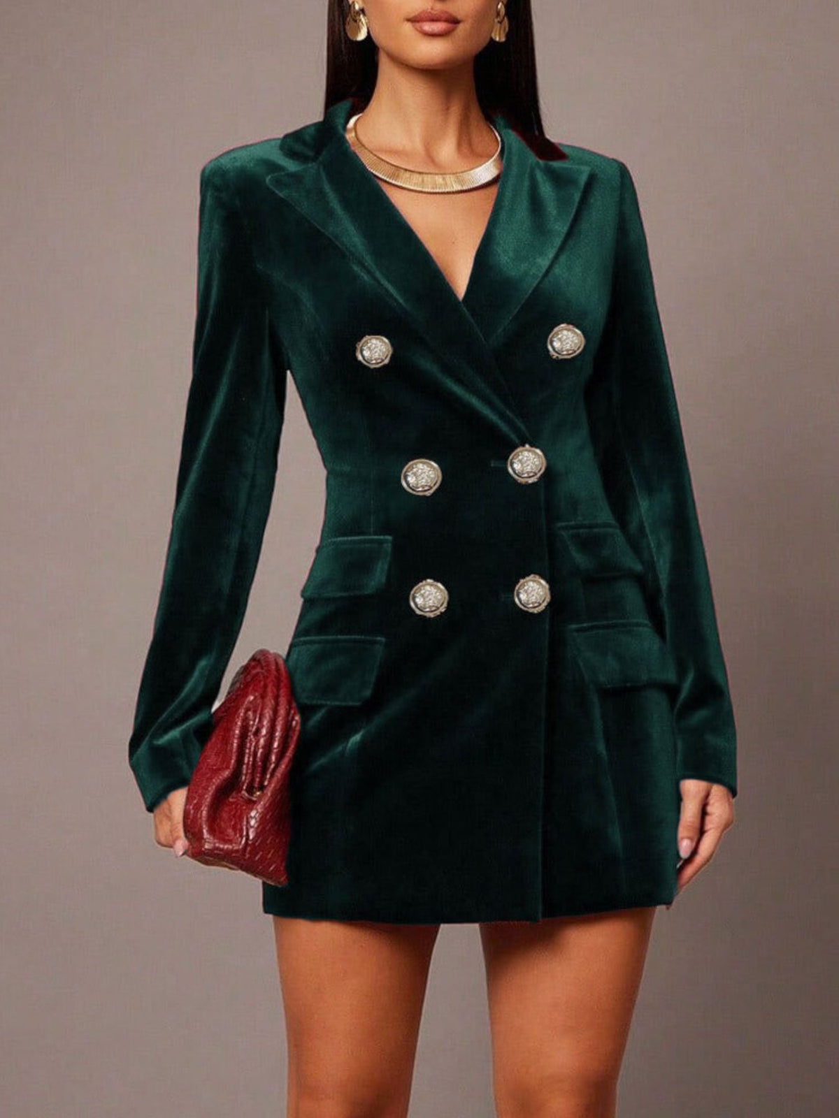 Velvet Double-Breasted Blazer Dress - alternate view 7
