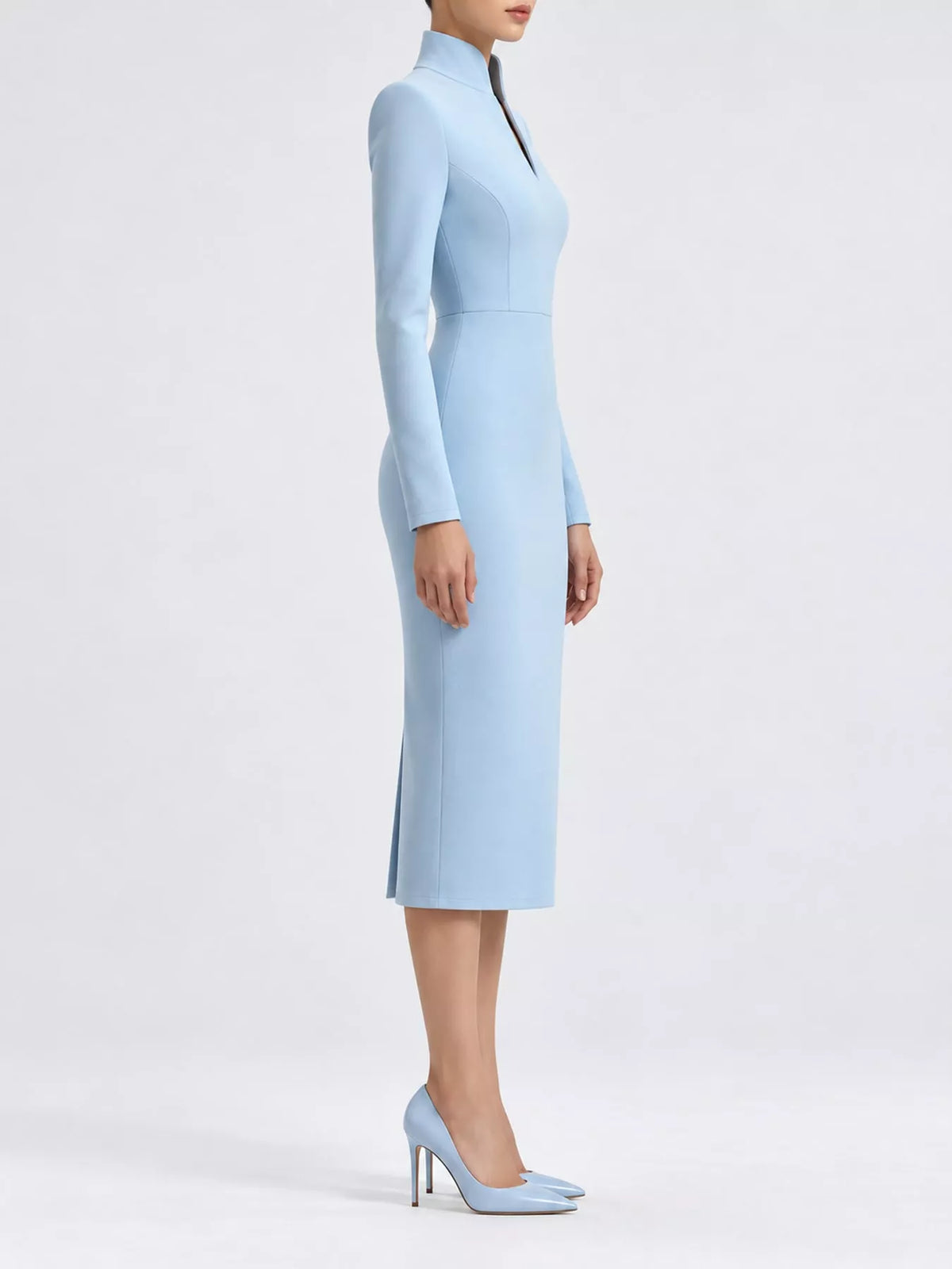 Full Size Stand-Collar Long-Sleeve Midi Dress Plus Size - alternate view 12