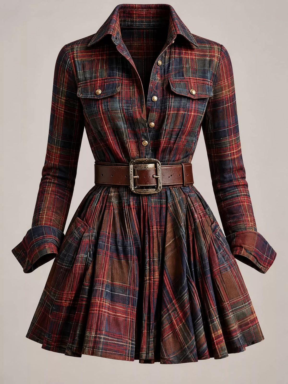 Plaid Long-Sleeve Shirt Dress - alternate view 5