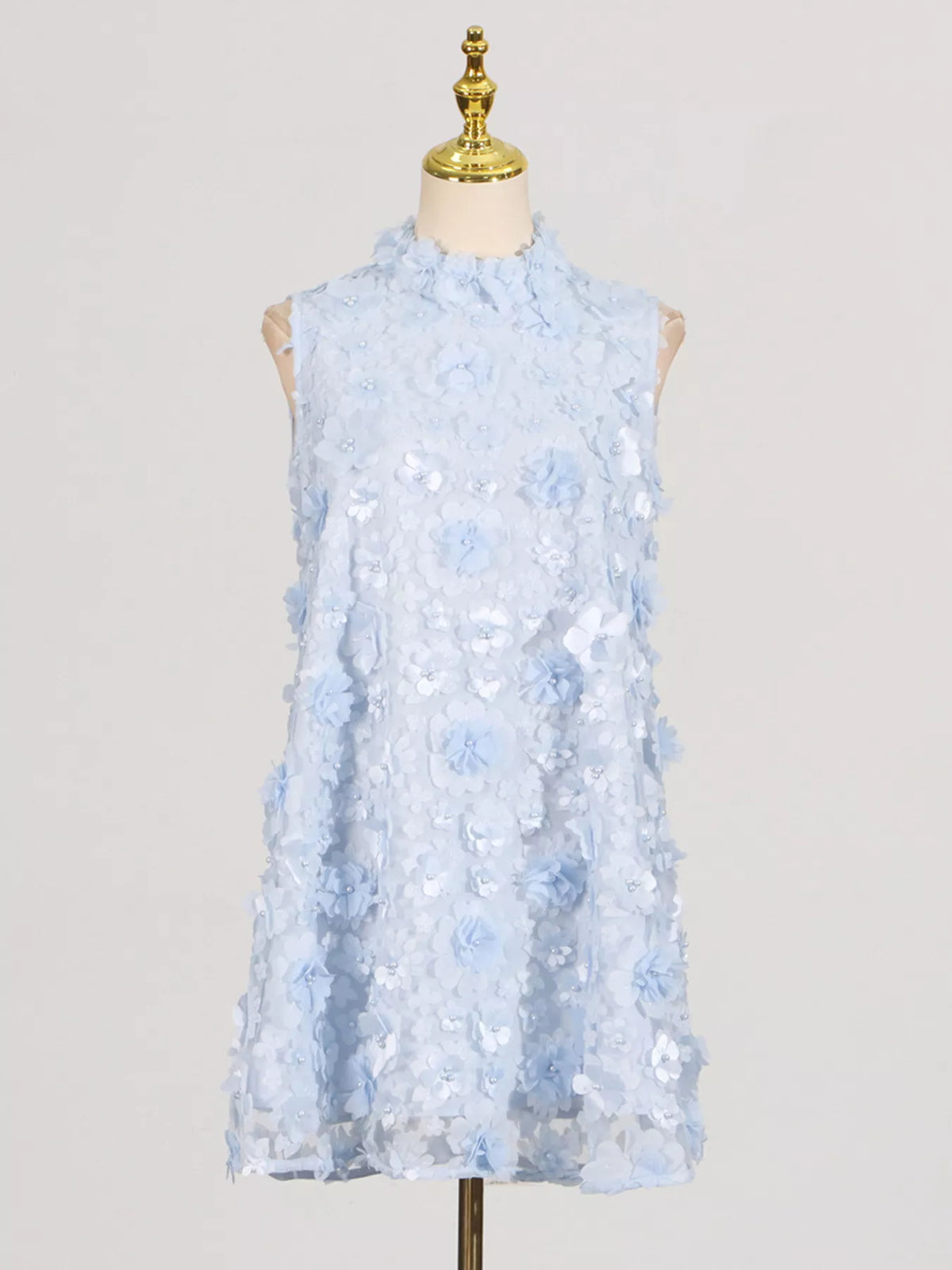 Floral Applique High Neck Sleeveless Mini Dress - alternate view 3