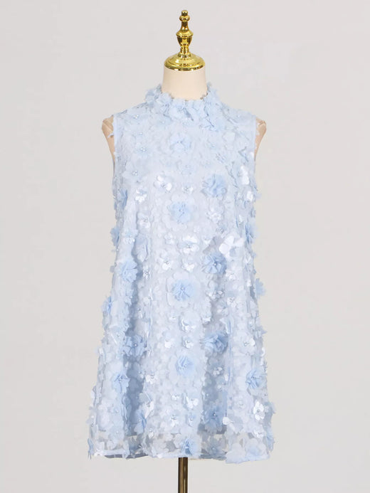 Floral Applique High Neck Sleeveless Mini Dress - alternate view 3