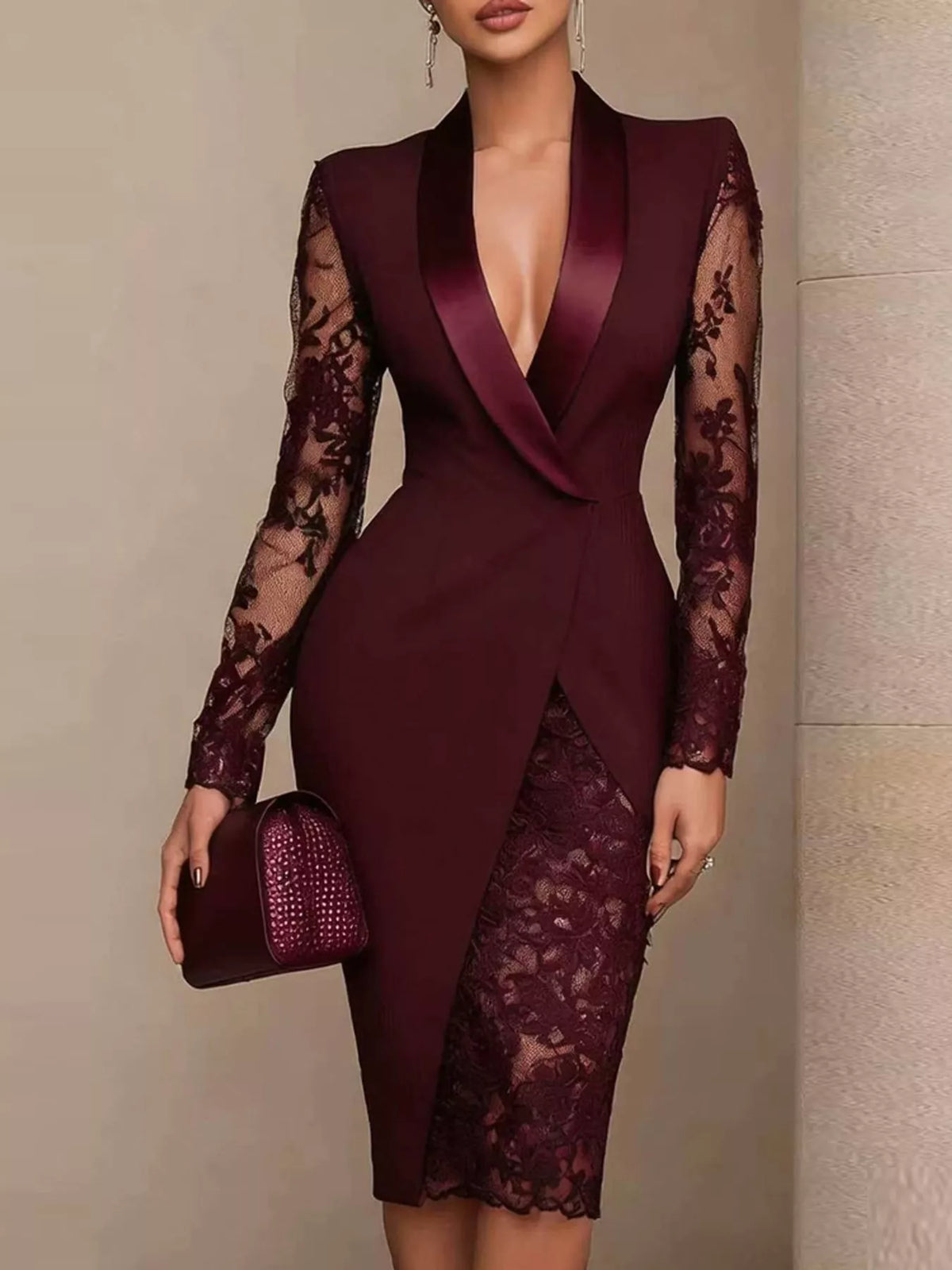 Lace-Sleeve Blazer Dress - alternate view 11