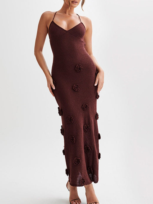 Floral Applique Spaghetti Strap Knit Dress - alternate view 5