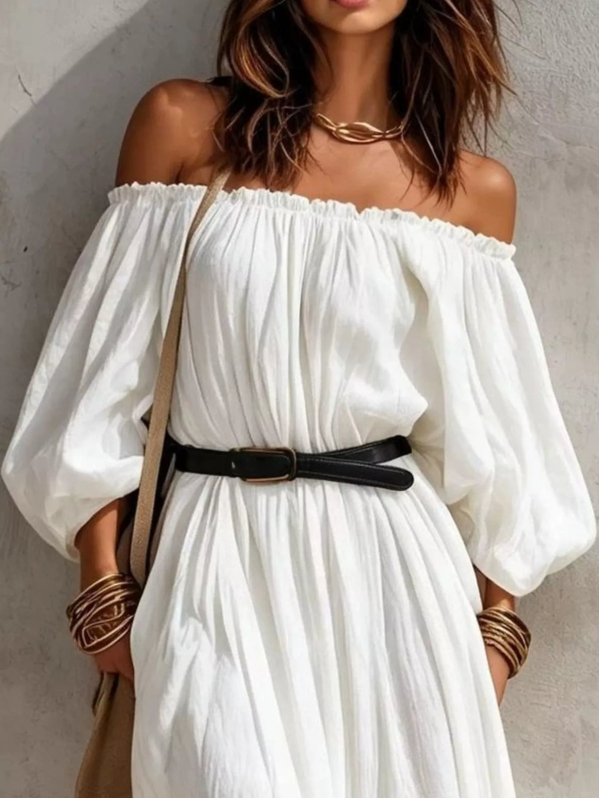 Boho Off-Shoulder Maxi Dress with Side Slit - alternate view 7
