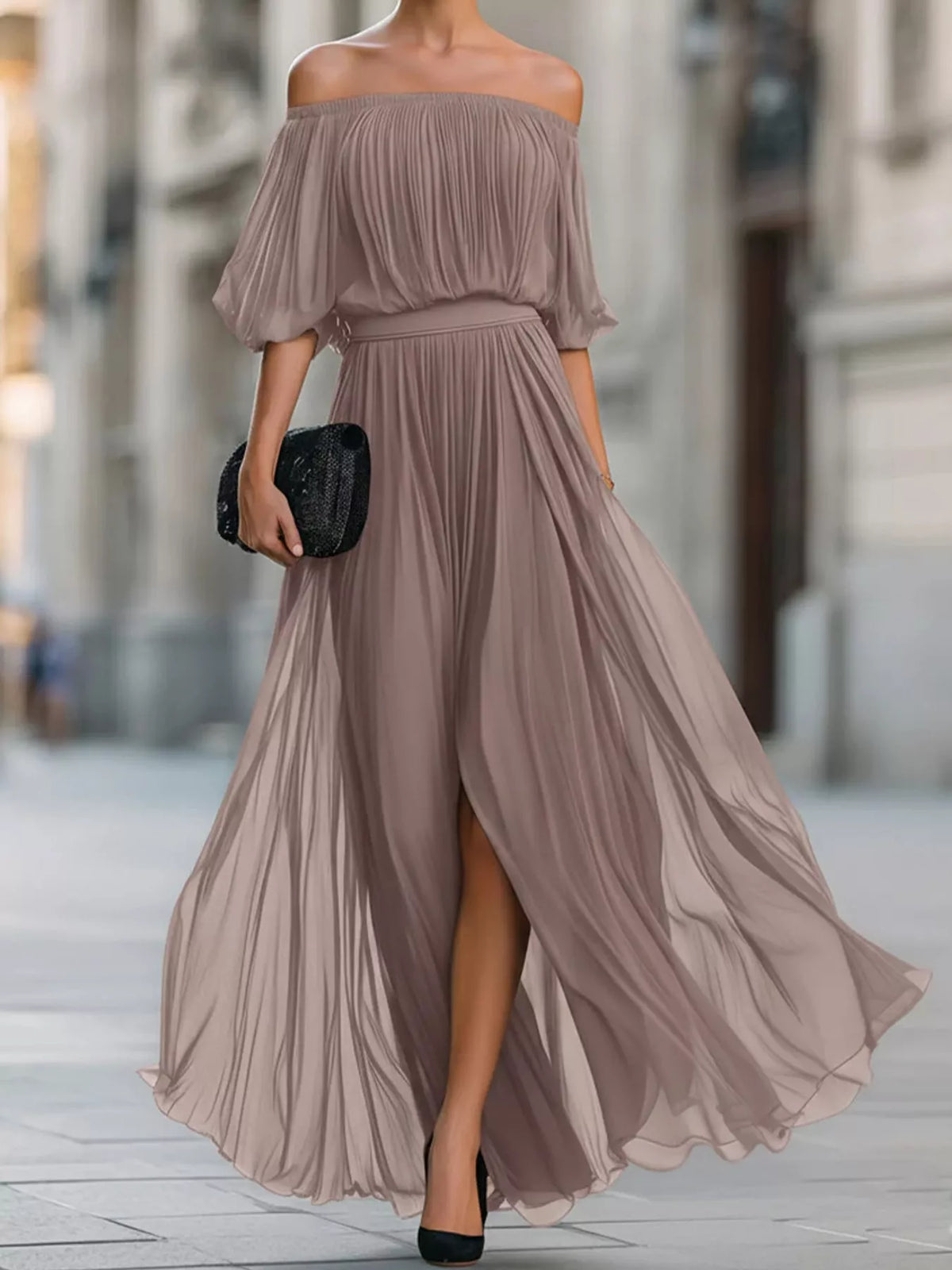 Full Size Off-Shoulder Ruched Chiffon Maxi Dress Plus Size - alternate view 16