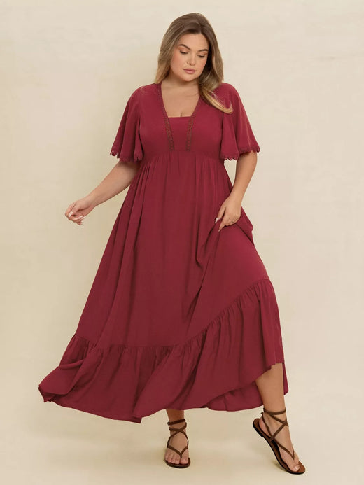 Lace Detail Flutter Sleeve Maxi Dress - alternate view 6