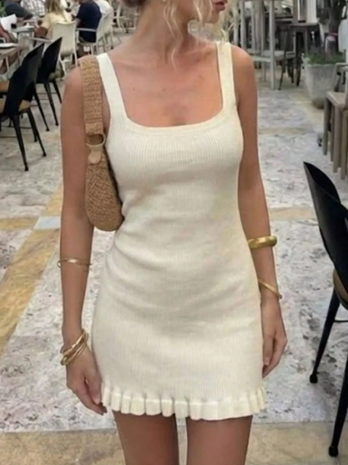 Ribbed Knit Square Neck Sweater Dress - alternate view 3