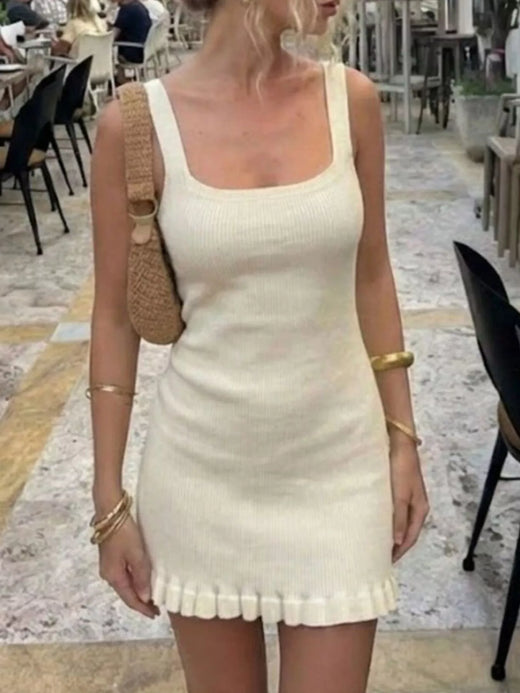 Ribbed Knit Square Neck Sweater Dress - alternate view 3