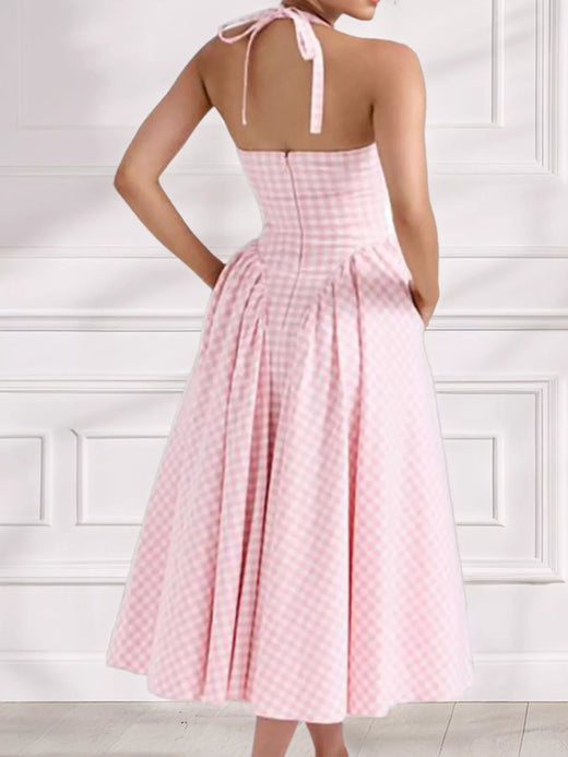 Gingham Halter Neck Maxi Dress - alternate view 4