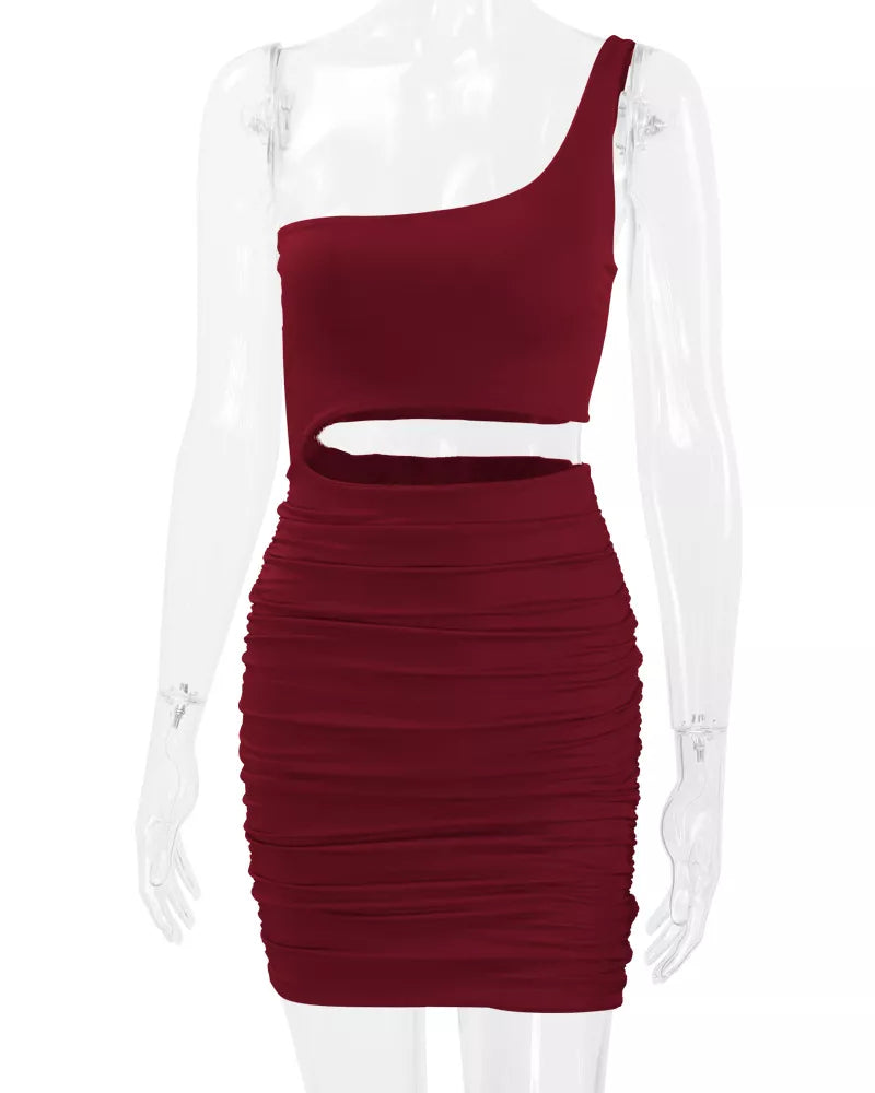 One-Shoulder Cutout Ruched Bodycon Mini Dress - alternate view 33
