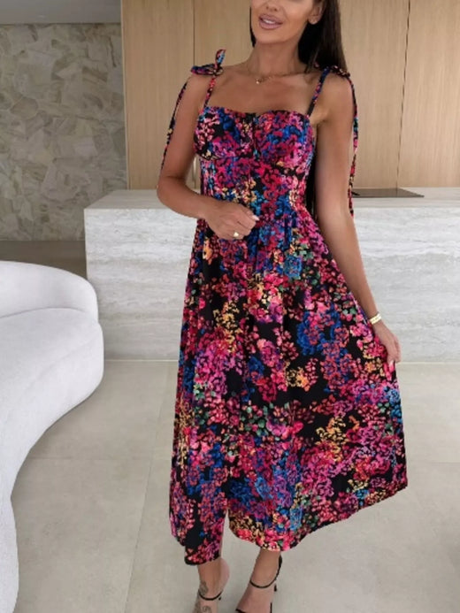 Printed Tie-Strap Midi Dress - alternate view 2