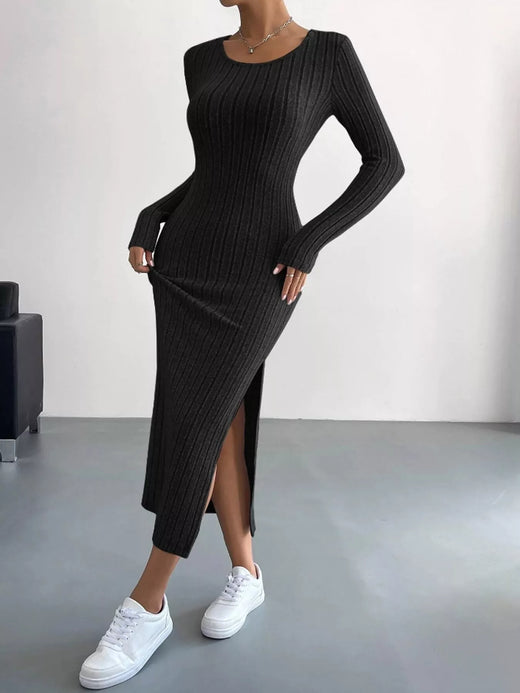 Side Slit Ribbed Knit Dress - alternate view 5