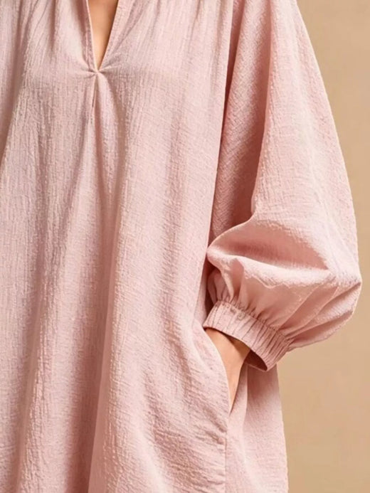 Casual Loose-Fit Balloon Sleeve Mini Dress with Pockets - alternate view 3