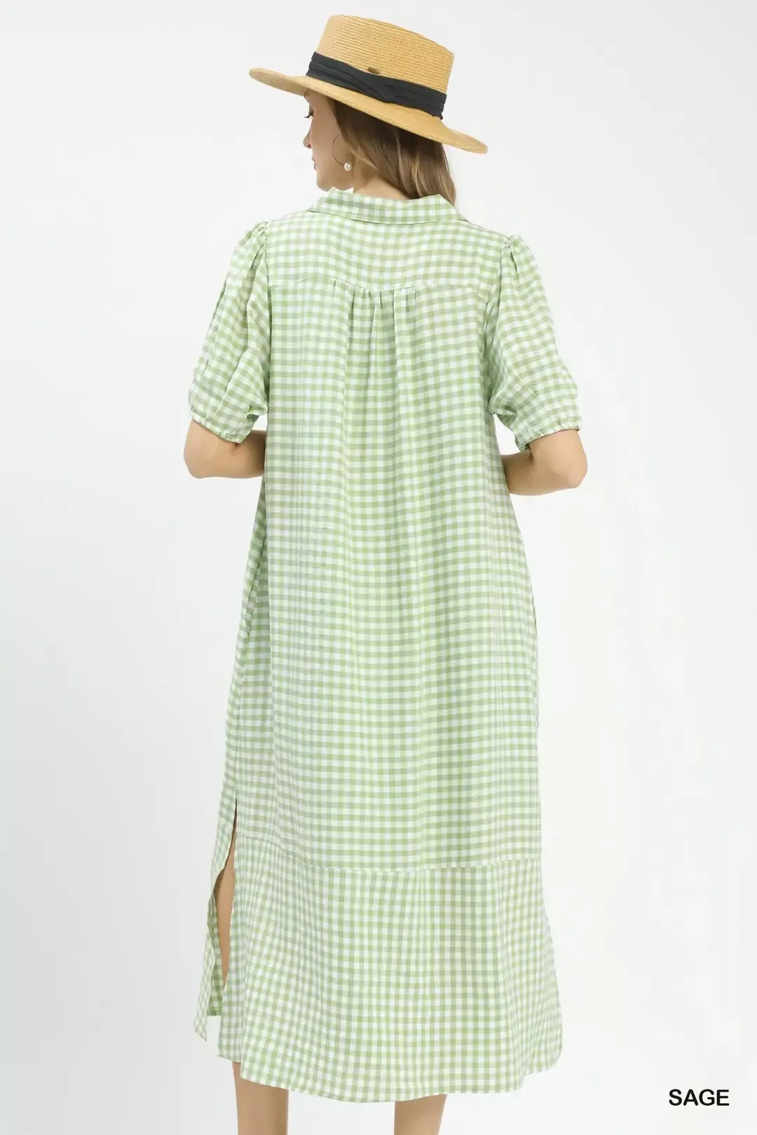 Gingham Midi Dress with Side Pockets - alternate view 3