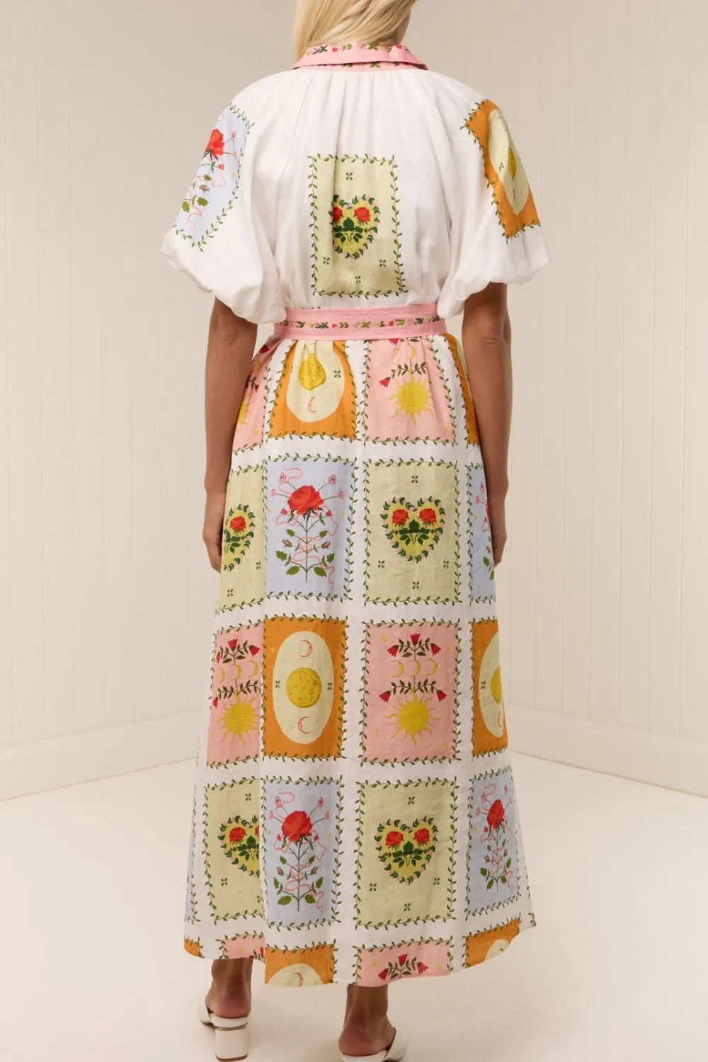 Printed Short Sleeve Belted Maxi Dress - alternate view 3