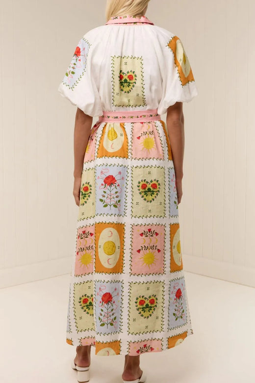 Printed Short Sleeve Belted Maxi Dress - alternate view 3