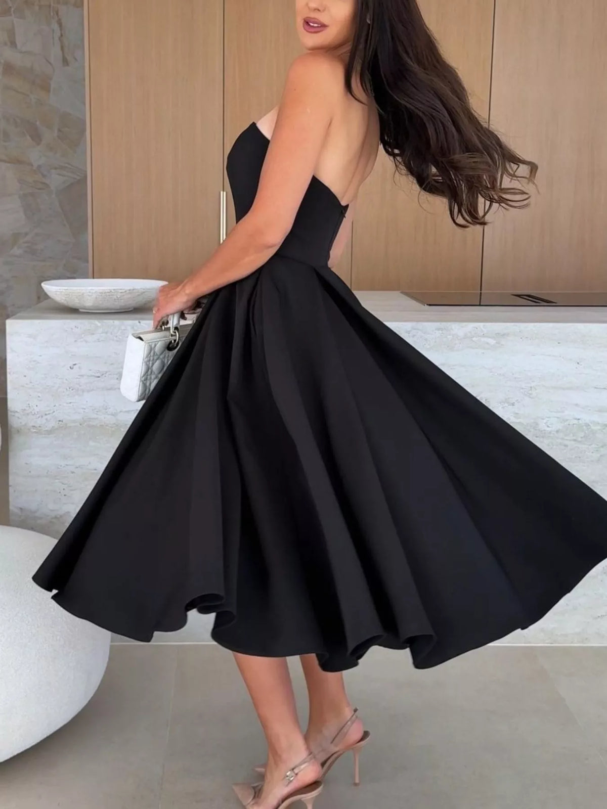 Strapless Ruched A-Line Midi Dress - alternate view 8