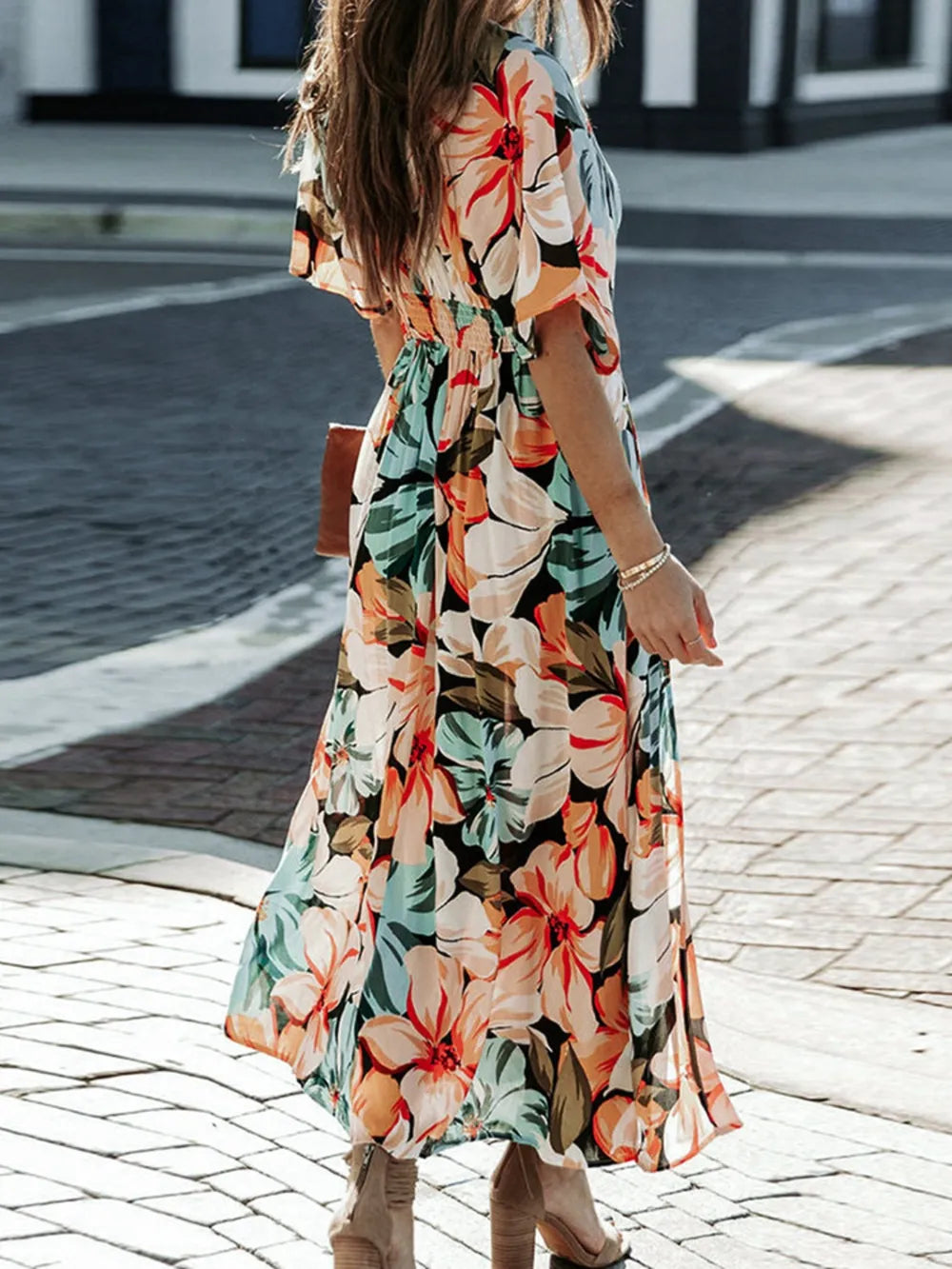 Floral Plunge Half Sleeve Dress - alternate view 3