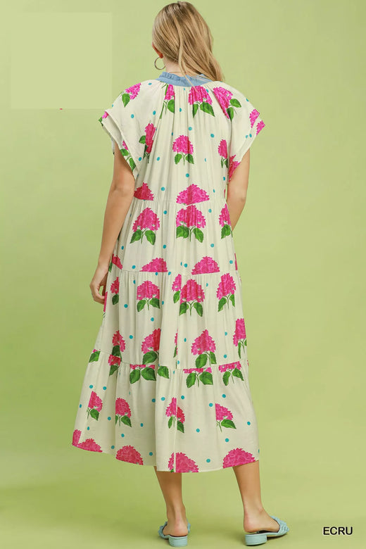 Hydrangea Print Tiered Midi Dress - alternate view 4