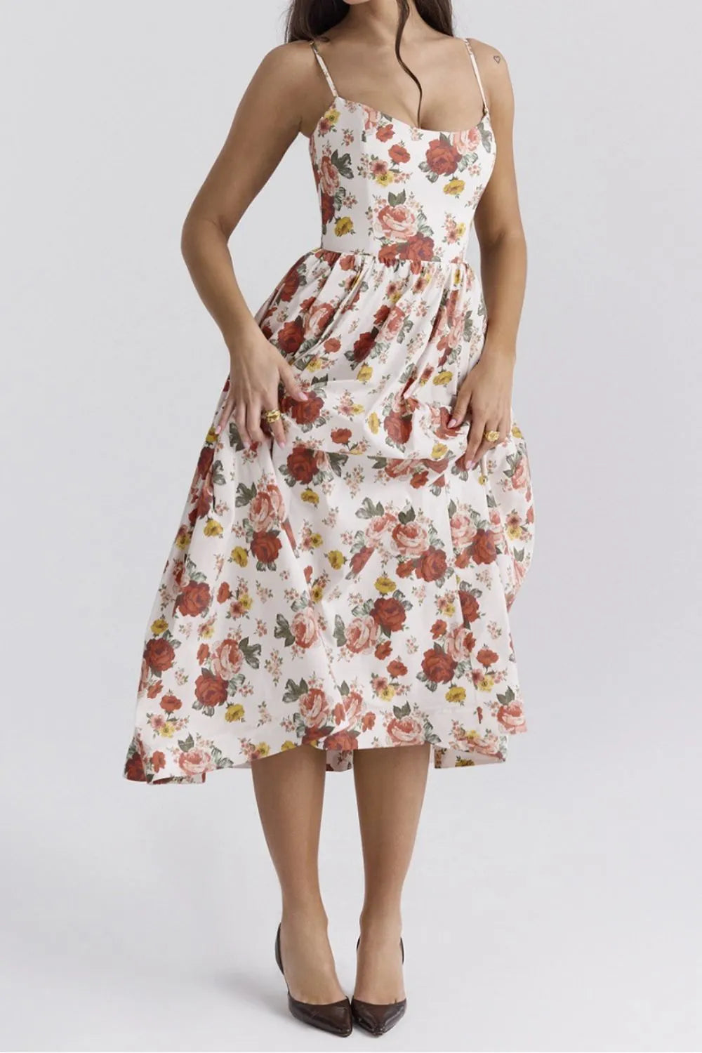 Floral Print Spaghetti Strap Midi Dress - alternate view 5