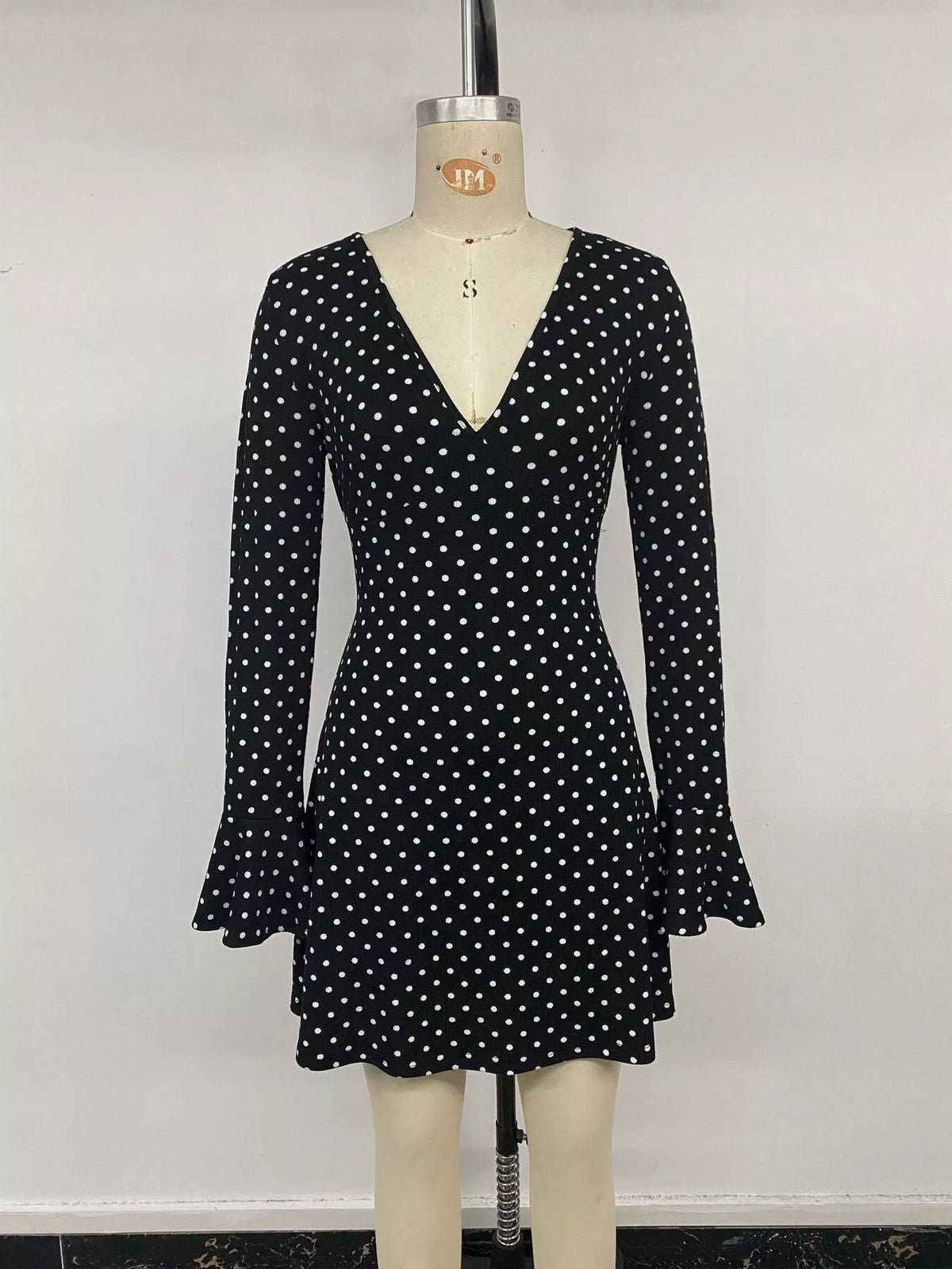 Polka Dot Long Sleeve Ruffle Hem Mini Dress - alternate view 11