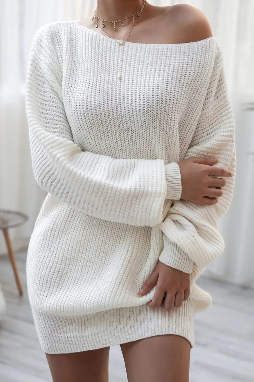 Boat Neck Long Sleeve Mini Sweater Dress - alternate view 6