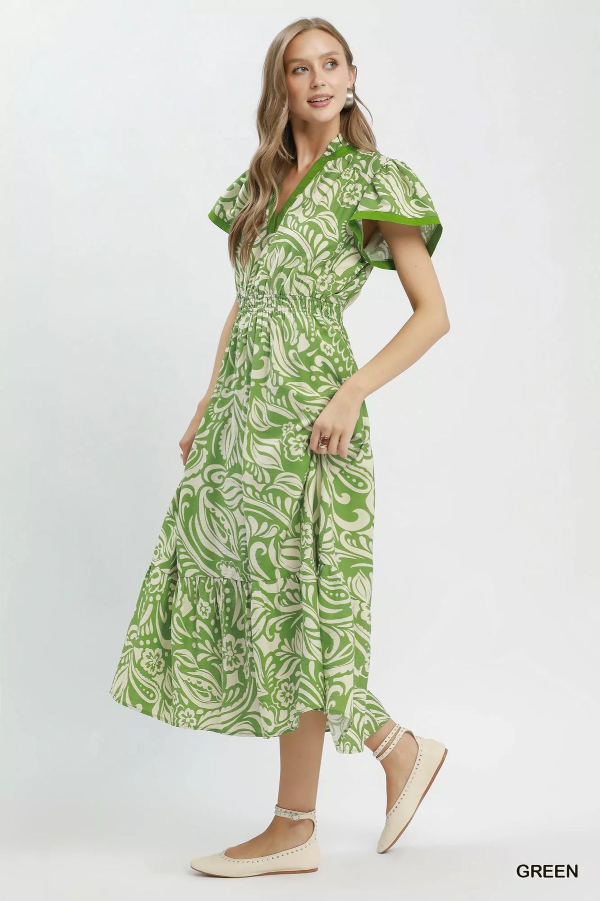 Paisley Print Midi Dress with Side Pockets - alternate view 2