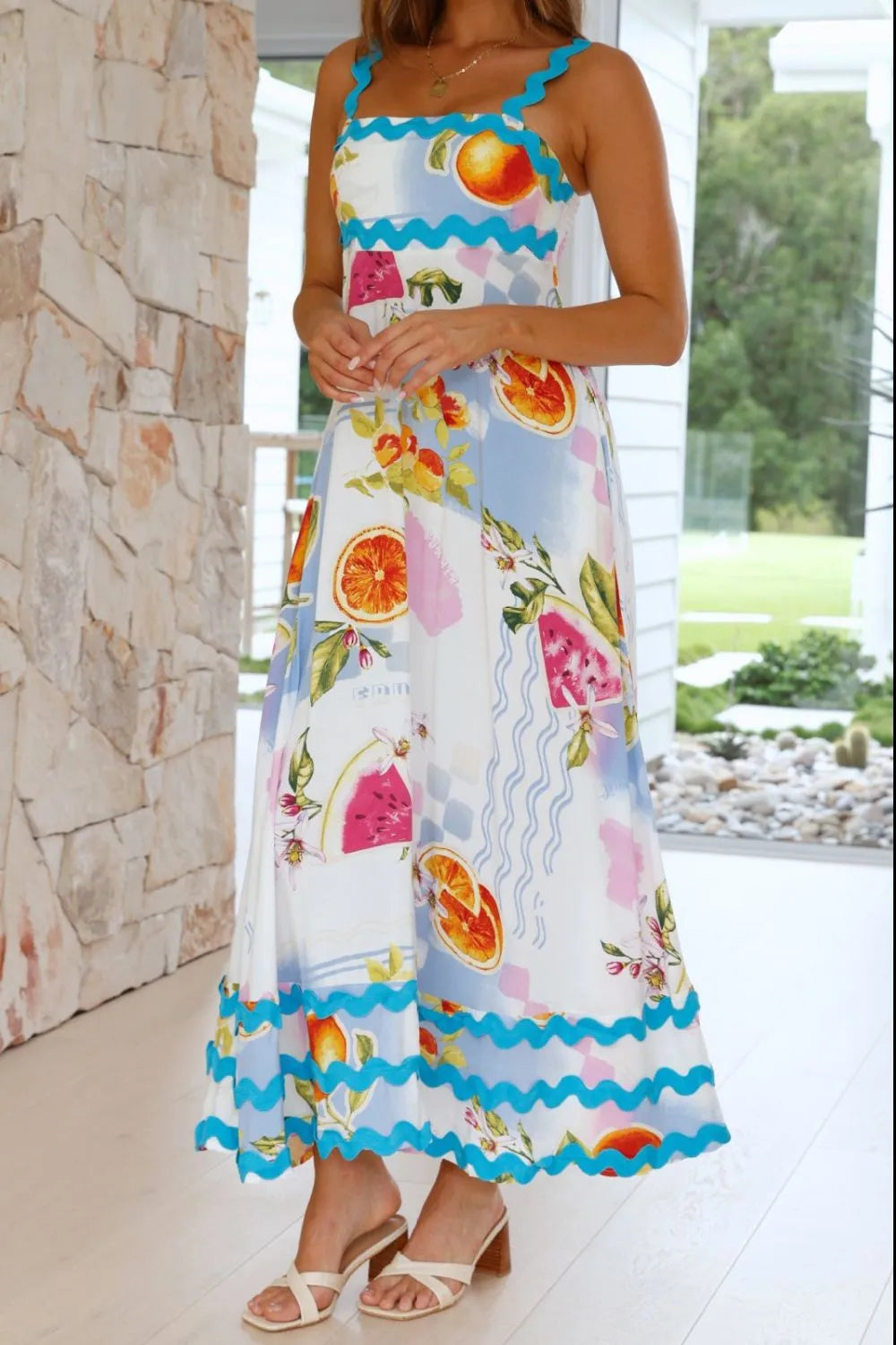 Printed Square Neck Wide Strap Dress - alternate view 13