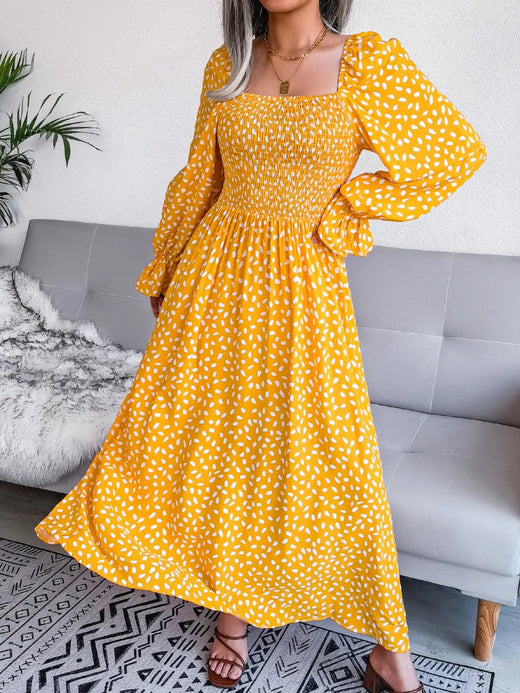Smocked Square Neck Flounce Sleeve Dress - alternate view 4
