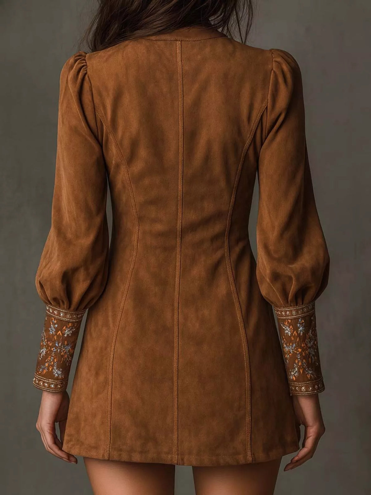 Embroidered Lantern Sleeve Mini Dress - alternate view 5