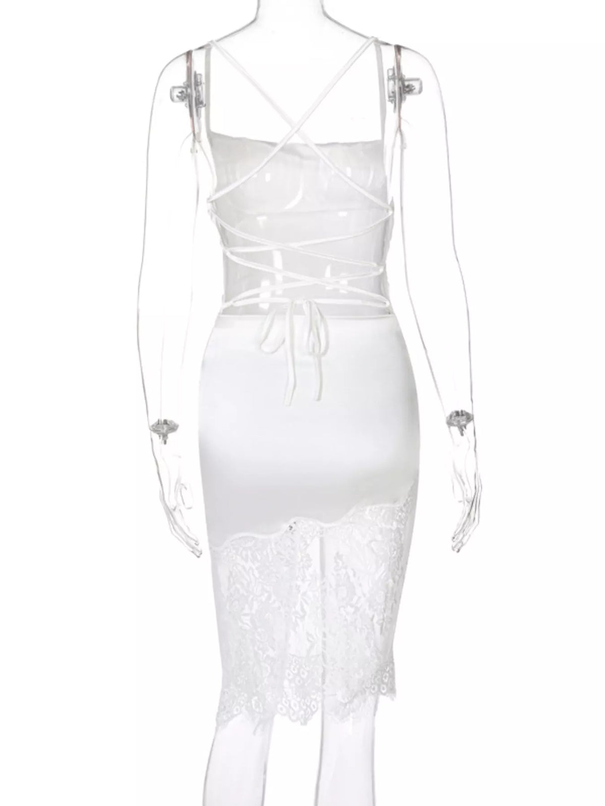 Satin Lace Trim Sleeveless Dress - alternate view 4