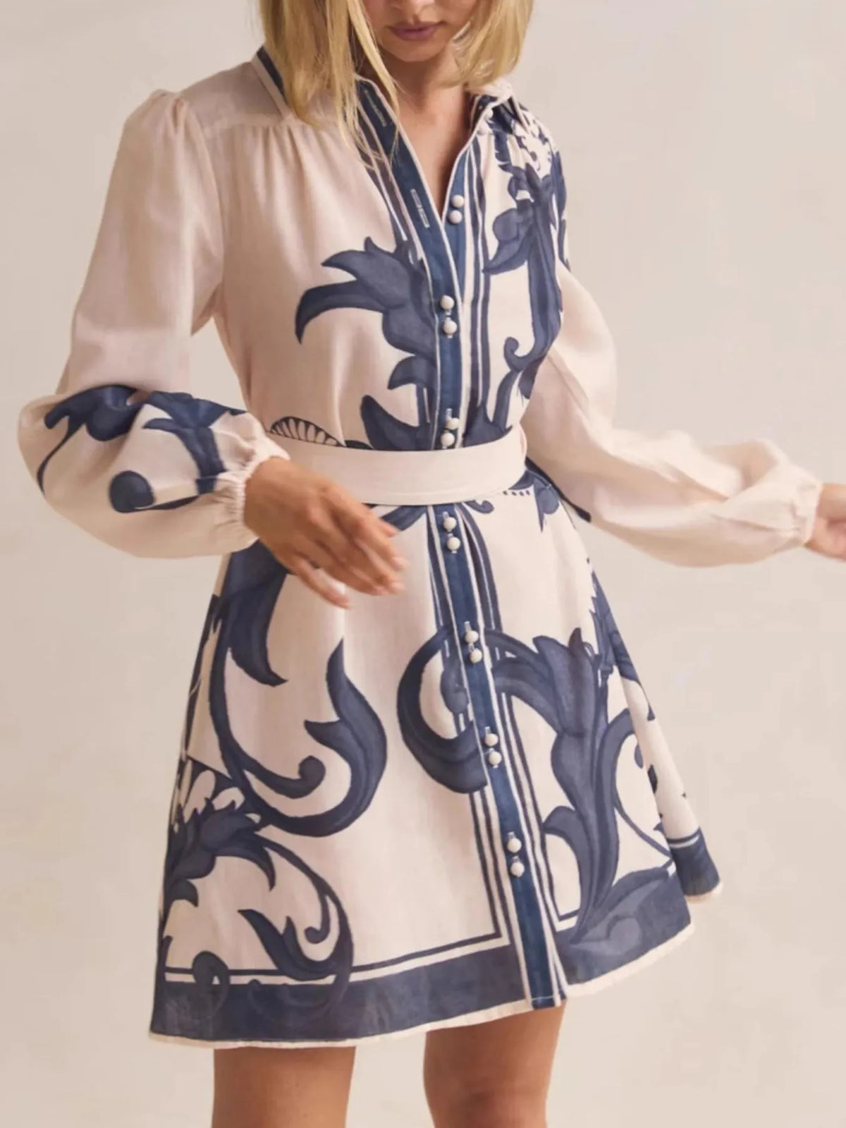 Printed Long Sleeve Shirt Dress - alternate view 4