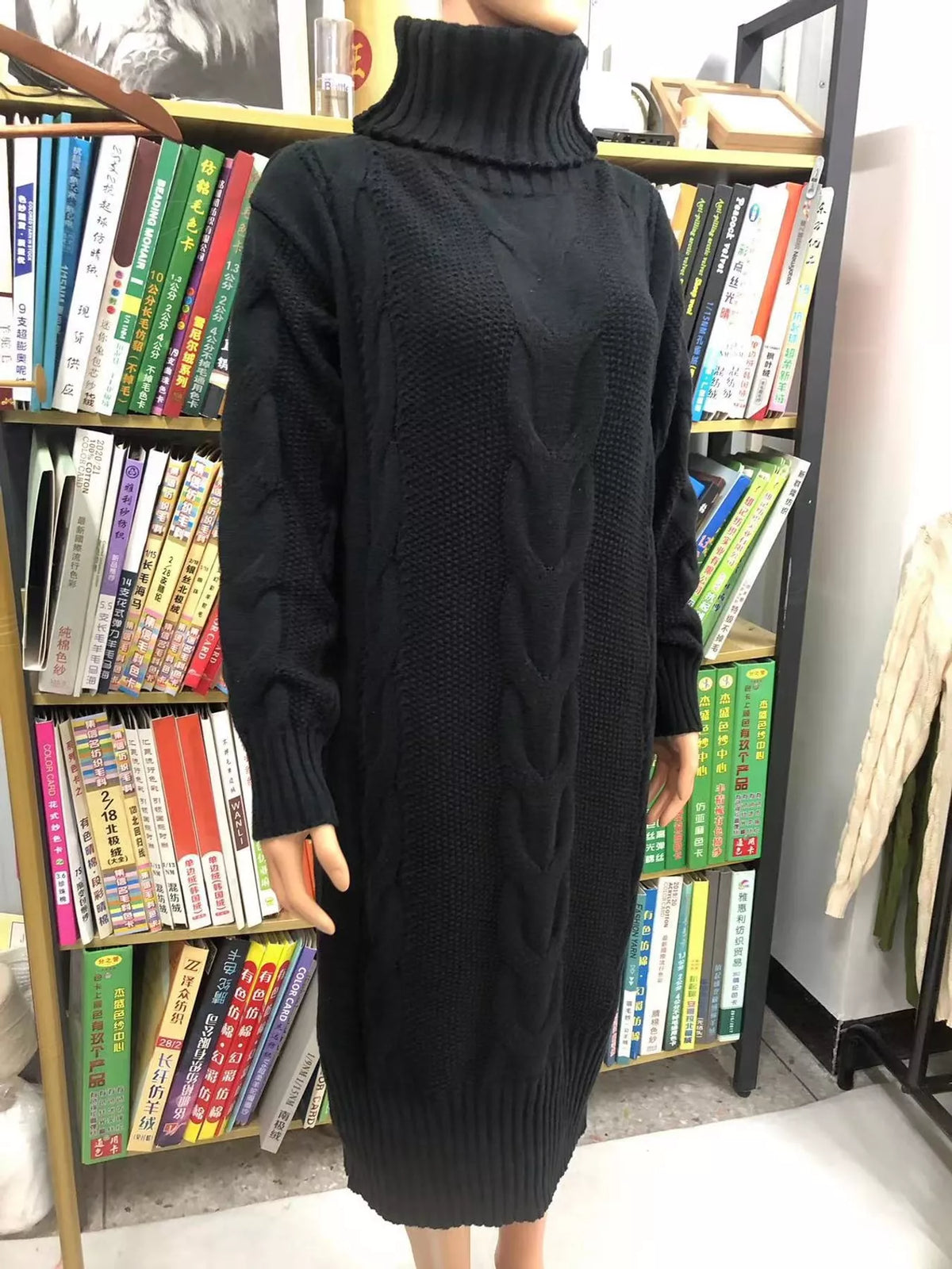 Full Size Oversized Chunky Cable Knit Turtleneck Sweater Dress Plus Size - alternate view 14