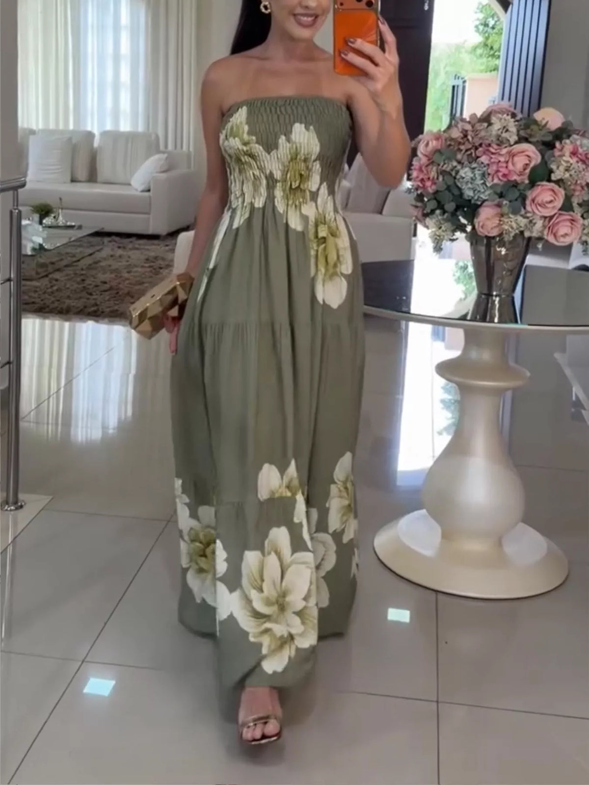 Floral Print Smocked Tube Maxi Dress - alternate view 2