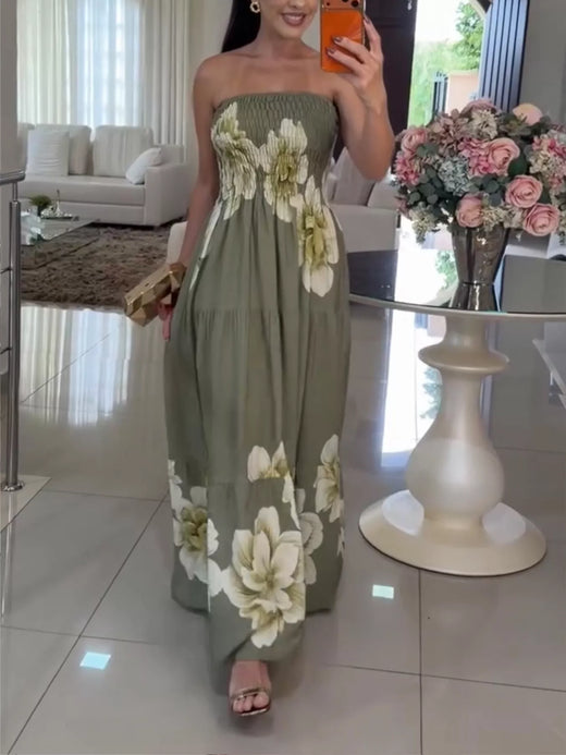 Floral Print Smocked Tube Maxi Dress - alternate view 2