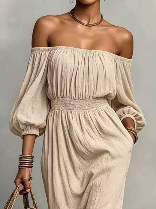 Off-Shoulder Smocked Waist Maxi Dress - alternate view 2