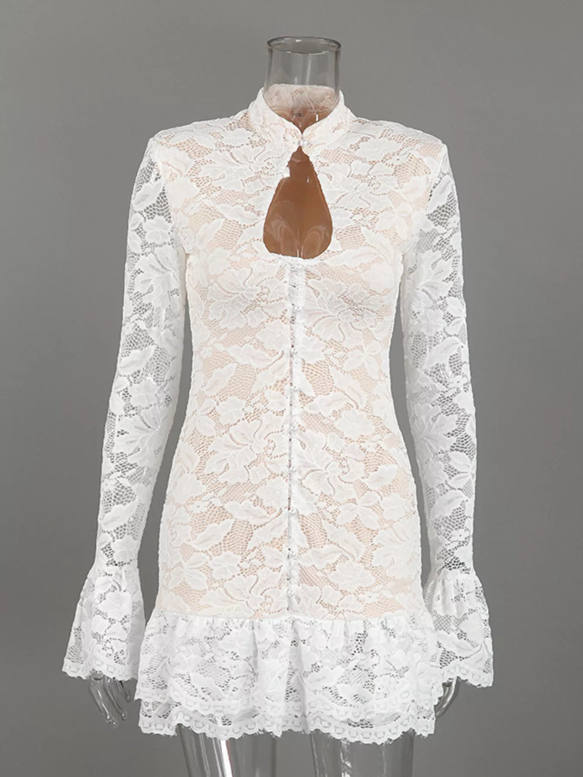 Lace Long-Sleeve Ruched Mini Dress - alternate view 10