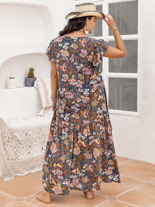 Ruffled Printed Cap Sleeve Dress - alternate view 2
