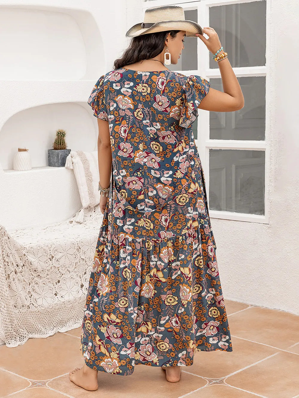 Ruffled Printed Cap Sleeve Dress - alternate view 2