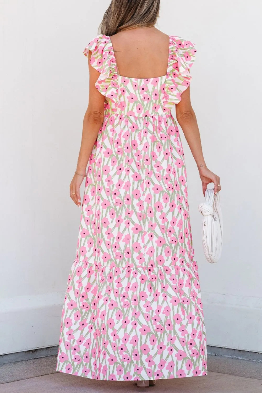 Floral Print Square Neck Ruffled Cap Sleeve Maxi Dress - alternate view 4