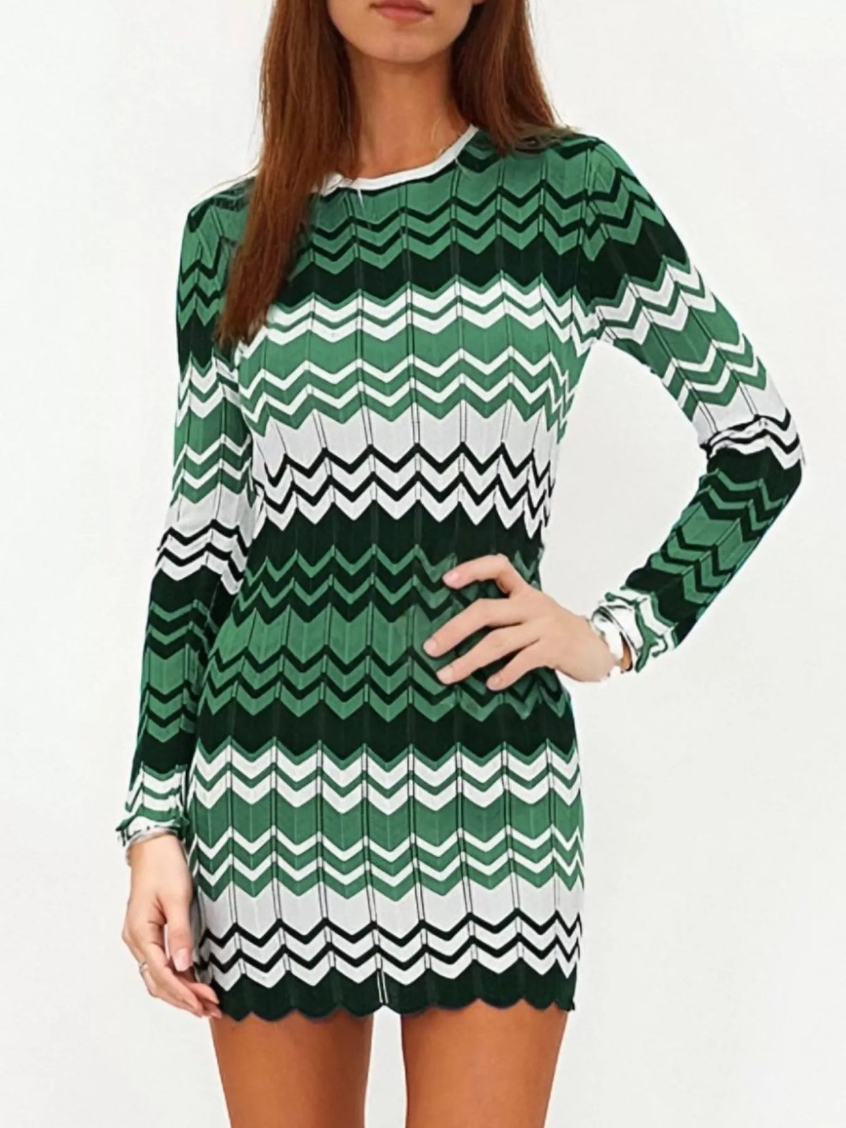 Openwork Wave Pattern Long Sleeve Sweater Dress - alternate view 16