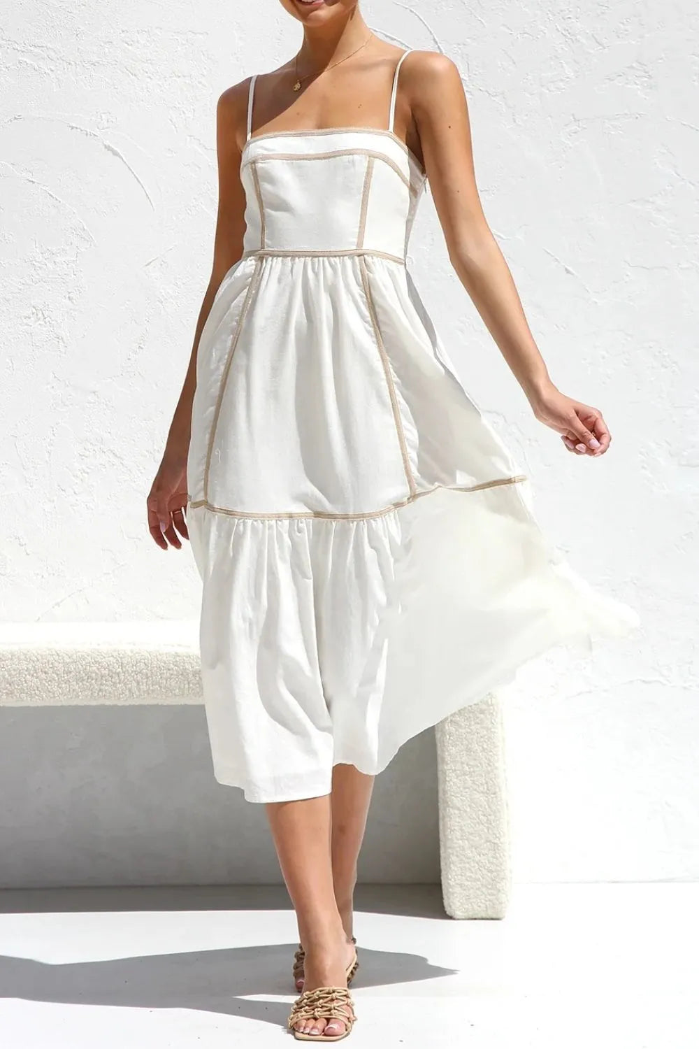 Contrast Trim Square Neck Midi Cami Dress